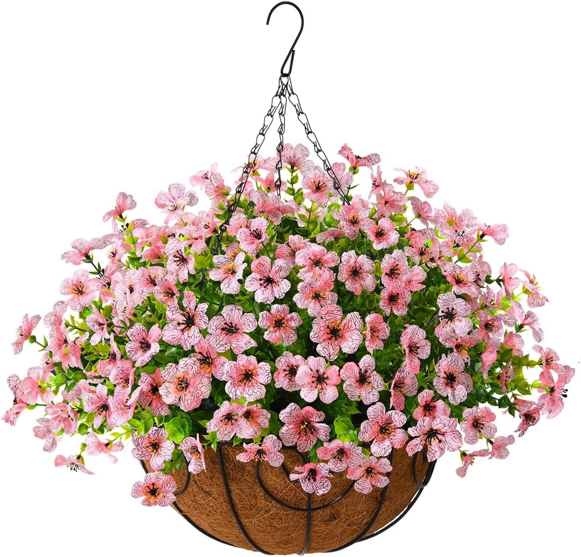 Artificial Hanging Flowers for Outdoor Indoor Spring Decor,Faux Silk Flower Arrangement,6 Branches Daisy with 12 Inch Coconut Lining Chain for Garden Decoration(Purple White Rose)