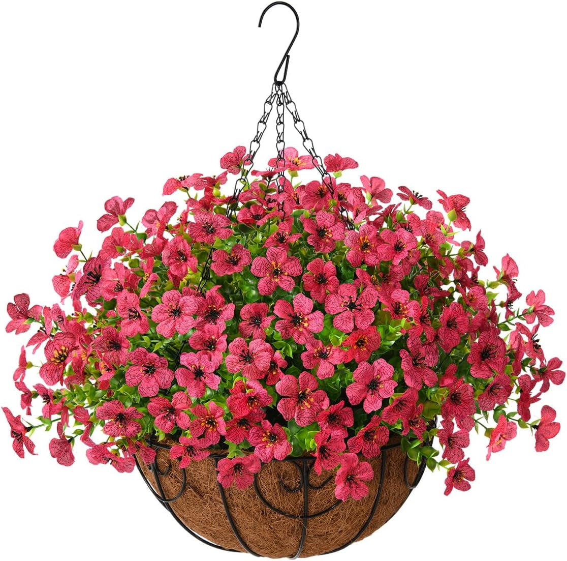 Artificial Hanging Flowers for Outdoor Indoor Spring Decor,Faux Silk Flower Arrangement,6 Branches Daisy with 12 Inch Coconut Lining Chain for Garden Decoration(Purple White Rose)