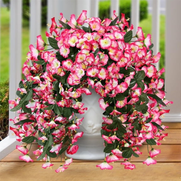 Artificial Hanging Flowers for Outdoor, Realistic Morning Glory Trailing Vines Plants for Porch, Patio, Garden in Spring and Summer,Artificial Plants, Fake Morning Glory Vines,E,1PC