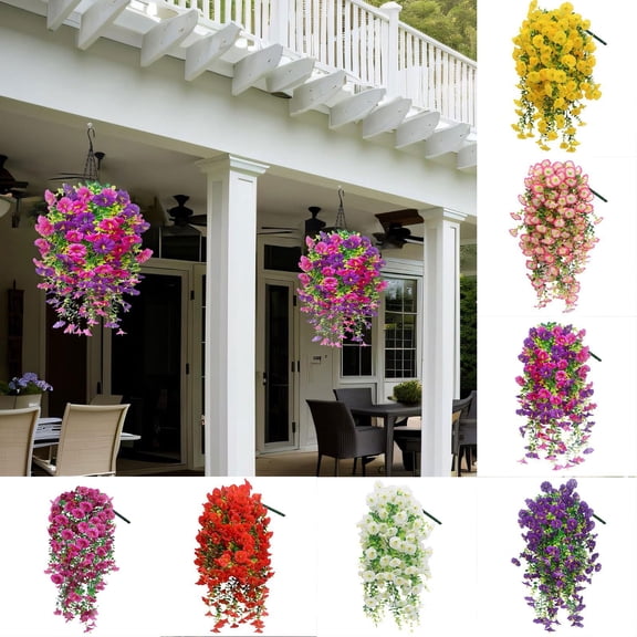 Artificial Hanging Flowers for Outdoor,Simulated Rose Fake Morning Glory Flower UV Resistant Pink White Plastic Flowers Vines for Outdoor Home Wedding Garden Yard Hanging Baskets Decoration 1pc