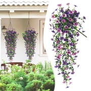 Artificial Hanging Flowers for Outdoor Spring Decoration, Faux Silk Daisy with Eucalyptus Leaves, UV Resistant Look Real for Outside Home Indoor Planter Porch Patio Balcony Yard Decor, 1 Pcs, 29.5"