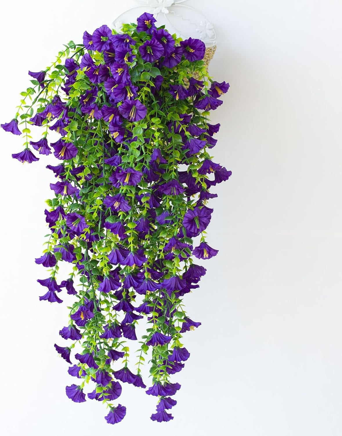 Artificial Hanging Flowers Outdoor Vines with Eucalyptus Leaves Fake Plants UV Resistant Silk Morning Glory for Garden Porch Yard 30" (Recommended 2PCS or 4PCS)