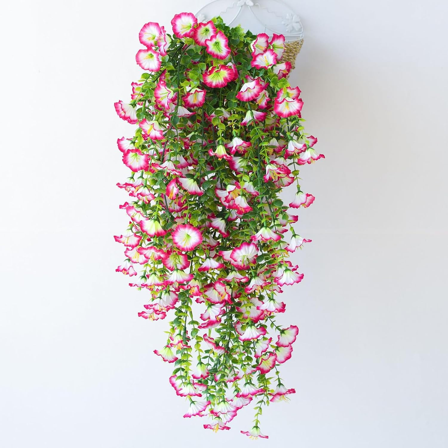 Artificial Hanging Flowers Outdoor Vines with Eucalyptus Leaves Fake Plants UV Resistant Silk Morning Glory for Garden Porch Yard 30" (Recommended 2PCS or 4PCS)