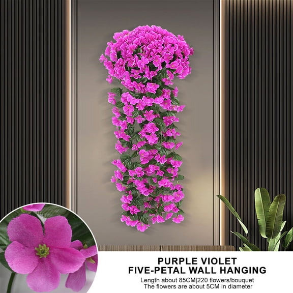 Artificial Hanging Flowers for Outdoors,34" Fake Hanging Plants Violet Flowers Vine Garland,Spring Summer Fake Silk Uv Resistant Long Trailing Vines for Front Door Porch Planter Balcony Patio Yard