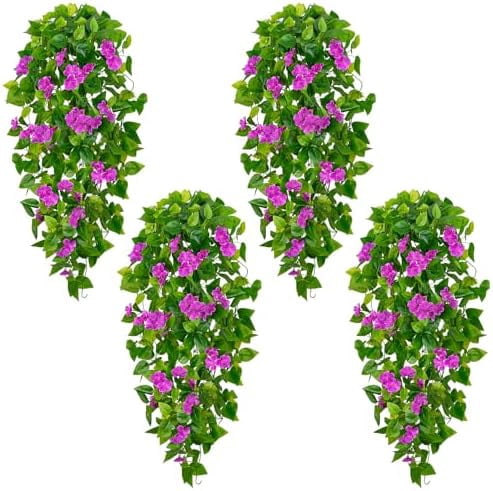 Artificial Hanging Flowers for Outdoors, 4pcs Fake Hanging Plants