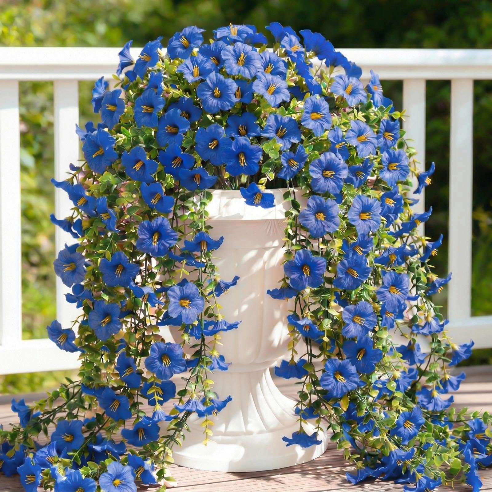 Artificial Hanging Flowers for Outdoors, 6 PCS Silk Morning Glory Artificial Flowers with Eucalyptus Leaves, UV Resistant Fake Flower Realistic Faux Plants for Home Patio Porch Garden0