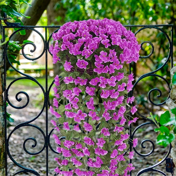 Artificial Hanging Flowers for Outdoors, Fake Hanging Plants for Outdoor, UV Resistant Faux Flowers, Silk Petunia Without Basket for Home Planter Porch Patio Decoration, Purple 31In