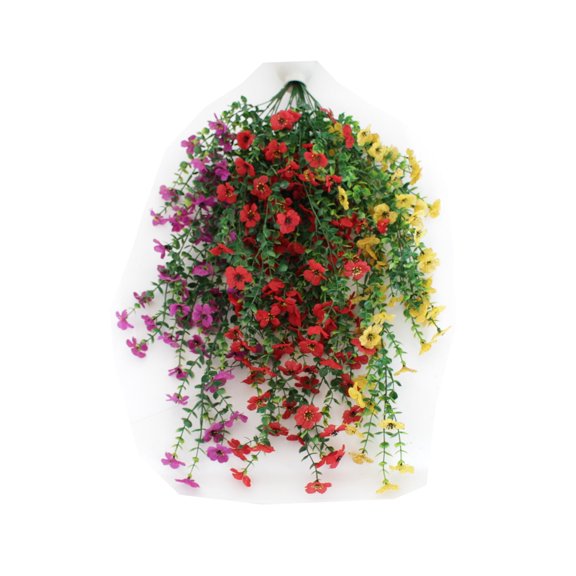 Artificial Hanging Flowers for Outdoors Faux Plants for Spring Summer Decoration,4 Bundles UV Resistant Realistic Silk Violet Flowers Indoor Outside Garden Porch Patio Balcony Yard Farmhouse