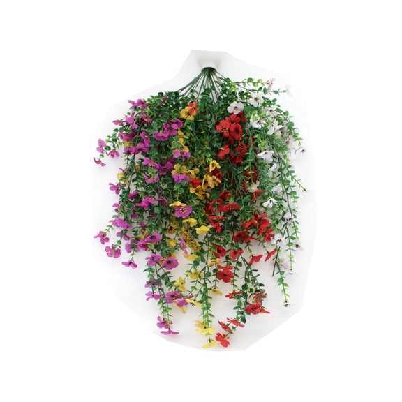 Artificial Hanging Flowers for Outdoors Faux Plants for Spring Summer Decoration,4 Bundles UV Resistant Realistic Silk Violet Flowers Indoor Outside Garden Porch Patio Balcony Yard Farmhouse