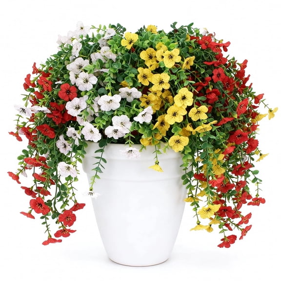 Artificial Hanging Flowers for Outdoors Faux Plants for Spring Summer Decoration,4 Bundles UV Resistant Realistic Silk Violet Flowers Indoor Outside Garden Porch Patio Balcony Yard Farmhouse