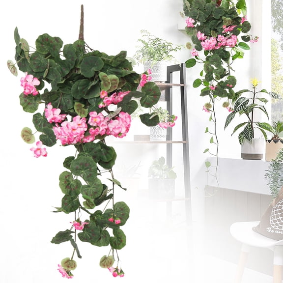Artificial Hanging Flowers for Outdoors Spring Summer Decoration,Faux Silk Geranium in Planter Look Real UV Resistant for Outside Home Porch Patio Garden Balcony Yard Decor（Pink）