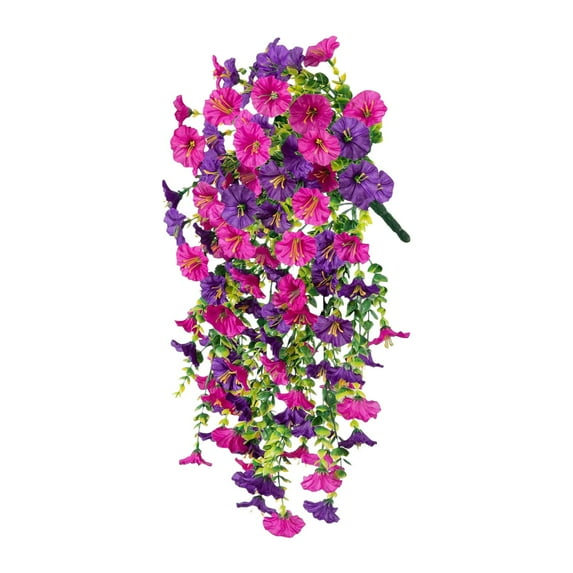 Artificial Hanging Flowers for Outdoors, UV Resistant Faux Petunias, Realistic Fake Silk Long Vines Morning Glory Eucalyptus for Outside Indoor Home Garden Decoration