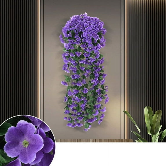 Artificial Hanging Flowers for Outdoors, Violet Ivy Flowers Fake Hanging Flowers for Decoration, Artificial Flowers Wall for Home Wedding Garden Indoor Outdoor Decor 85cm 5-Petal Purple