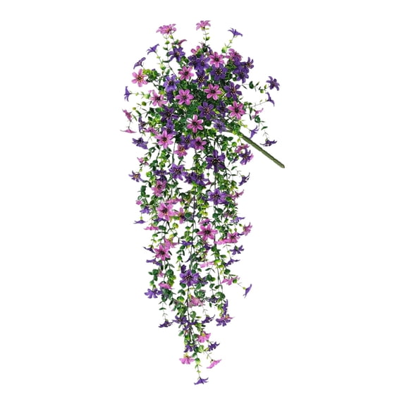 Artificial Hanging Flowers Plants for Outdoor Spring Decor, Realistic Bloom with Leaves for Home Indoor Planter, Porch Patio Balcony Yard Decoration, 1 Artificial Eucalyptus Violet Wall Hanging