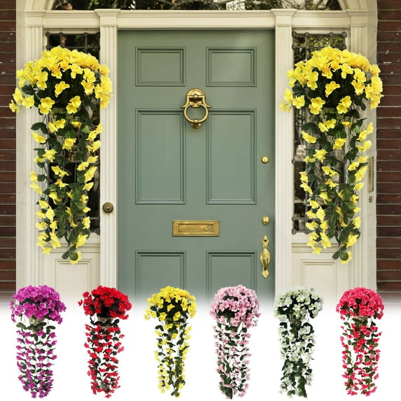 Artificial Hanging Flowers Artificial Hanging Plants Outdoors Artificial Chlorophytum Bouquet Artificial Spring Flowers for Wall Front Door Yard Garden Wedding Outdoor Decoration