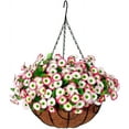thumbnail image 1 of Artificial Hanging Flowers,Silk Flower with 12 inch Flowerpot Centerpieces,Fake Hanging Plants in Coconut Lining Hanging Baskets for Outdoors Indoors Courtyard Spring Decoration(Pink), 1 of 6