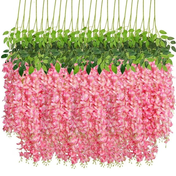Artificial Hanging Flowers Silk Orchid Garland - Fake Violet Wall Decoration for Home Wedding Party - Simulation Flower Vines for Living Room Bedroom Office Restaurant Decor - Set of 12