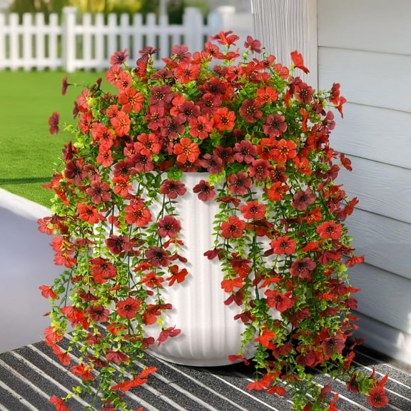 Artificial Hanging Flowers for Outdoors, 2 Pcs Fake Hanging Plant, UV Resistant No Fade Faux Flower