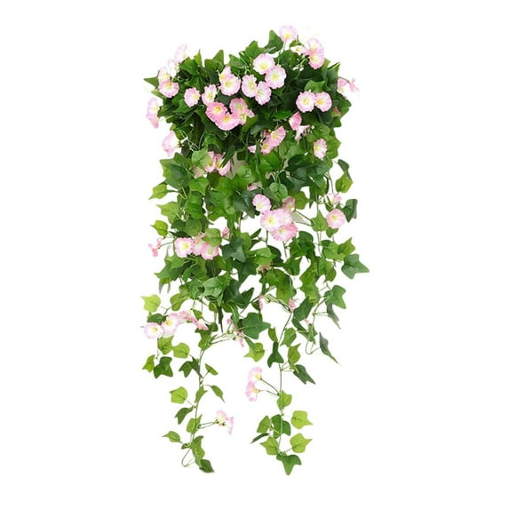 Artificial Hanging Flowers for Outdoors, Fake Hanging Plants Pothos Vines with Yellow Flowers for Wall Home Living Room Indoor Outdoor Decor(Pink)