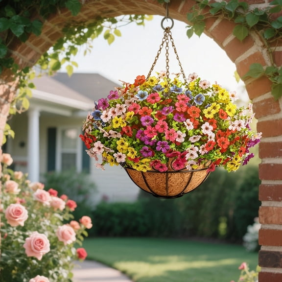 Artificial Hanging Flowers for Outdoors, UV Resistant Fake Flowers for Porch, Spring Decorations for Home Balcony Flowersser Garden Decor