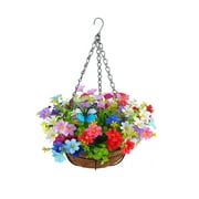Artificial Hanging Flowers in Basket Fake Silk Flowers in Basket Chain Flowerpot for Patio Lawn Garden Decor
