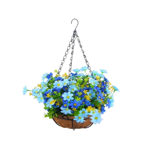 Artificial Hanging Flowers in Basket for Patio Lawn Garden Decor, for the Decoration of Outdoors and Indoors-Blue