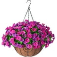 thumbnail image 1 of Artificial Hanging Flowers inch Basket, Faux Silk Petunias Flower Arrangement,Coconut Lining Planter with Morning Glories Plants Patio Garden Porch Deck Spring Decor(Lotus and Fuchsia), 1 of 5