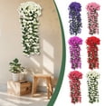 thumbnail image 1 of Artificial Hanging Flowers for outdoors,Fake Hanging Flowers,UV Resistant Fake Plastic Faux Hanging Plants Morning Glory Vines for Indoor Outdoor Garden Porch Eave Wedding Wall Decor（1PC）, 1 of 8