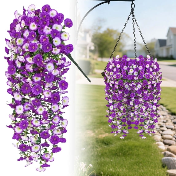 Artificial Hanging Morning Glory Flowers for Outdoor Decor UV Resistant Fake Hanging Plant Wall Basket Faux Vine Plant for Porch Patio Balcony Garden Farmhouse Planter Decor Yellow 75cm Rod