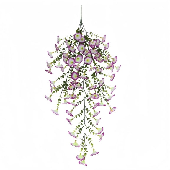 Artificial Hanging Morning Glory Vine Spray, Realistic Morning Glory Hanging Flower for Wall Balcony Porch Indoor Outdoor Garden Home Decor (Purple&White-77cm)