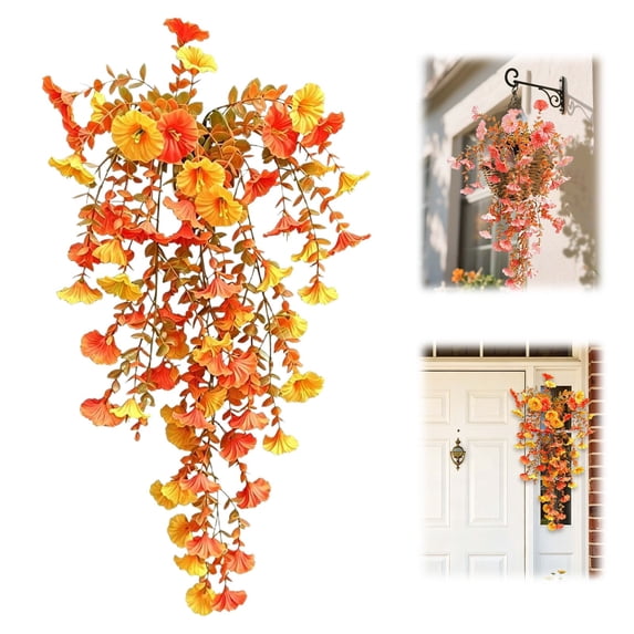 Artificial Hanging Morning Glory Vine, Trailing Faux Plant in Pot for Indoor Outdoor Wall, Balcony, Patio, and Garden Decor