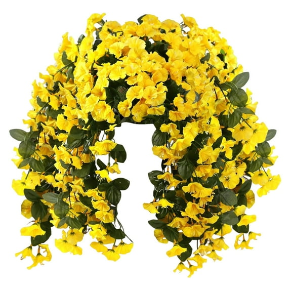 Artificial Hanging Morning Glory Vines 20-Inch Faux Silk UV Resistant Trailing Flowers for Outdoor Indoor Décor, Yellow, Artificial Plants and Flowers