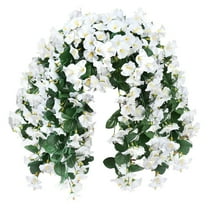 Artificial Hanging Morning Glory Vines 20-Inch Faux Silk UV Resistant Trailing Flowers for Outdoor Indoor Décor, White, Artificial Plants and Flowers