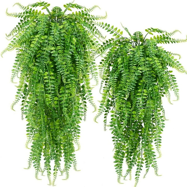 Artificial Hanging Plants 2 Pack Fake Hanging Ferns Plant Faux Ivy