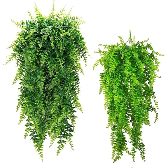 Artificial Hanging Plants 2 Pack Fake Green Leaves Decoration, Faux Foliage Greenery Indoor Outdoor Home Decor