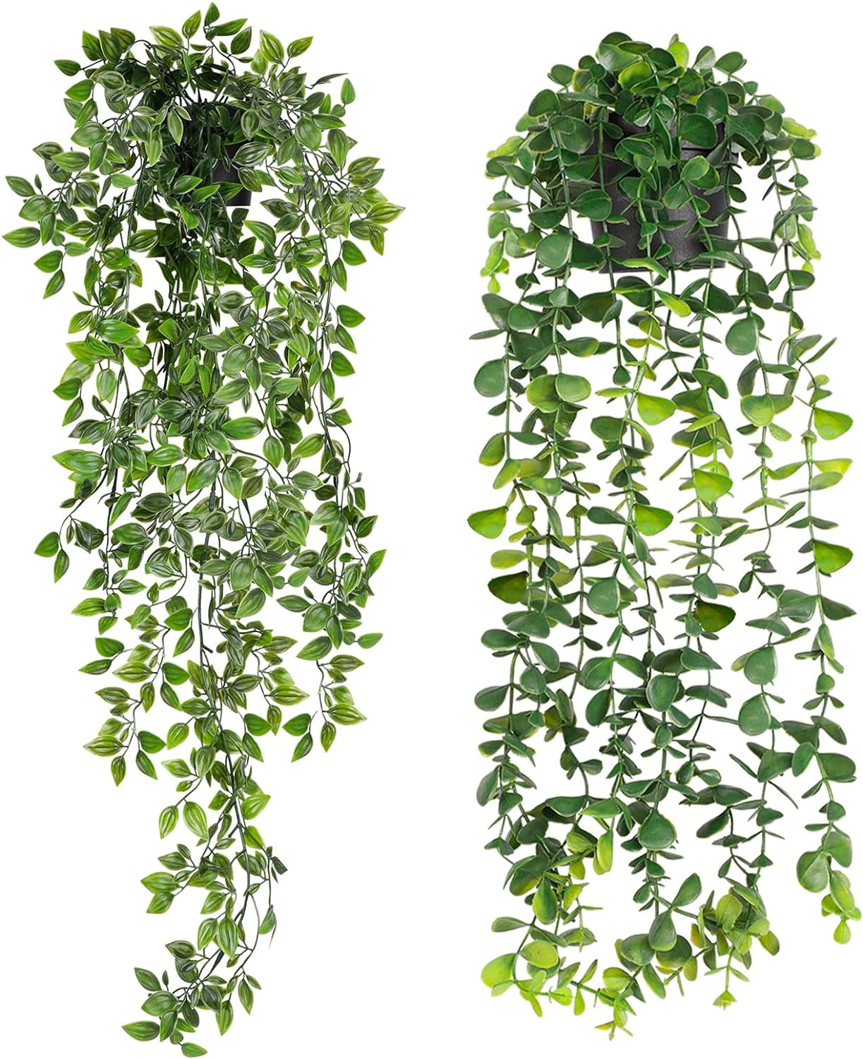 Artificial Hanging Plants, 2 Pack Fake Hanging Plant Fake Potted Greenery Plants Faux Eucalyptus Vine, Mandala Vine in Pot for Home Room Indoor Outdoor Shelf Decor