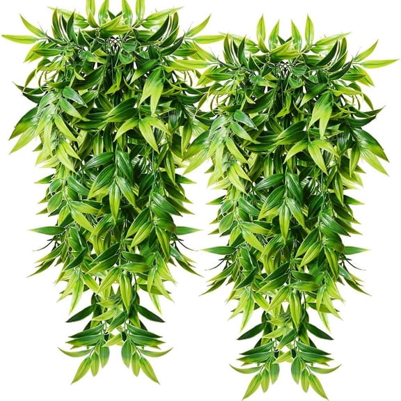 Artificial Hanging Plants 2pcs Fake Hanging Plant Faux Fake Ivy Vine Outdoor UV Resistant Plastic Plants (Ivy Plants)