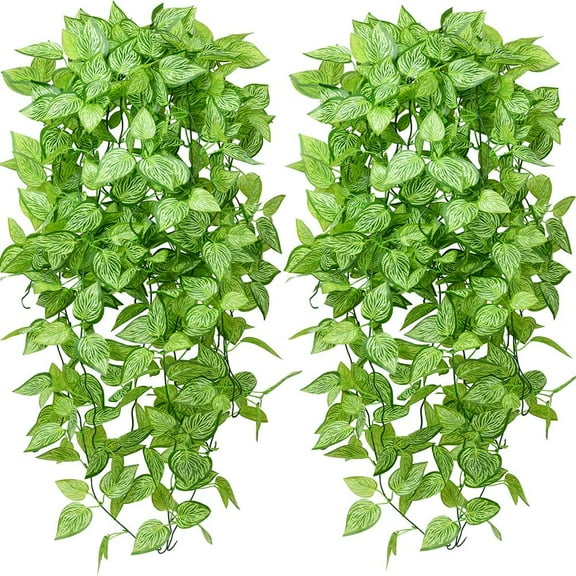 Artificial Hanging Plants 2pcs Fake Hanging Plant Faux Hanging Plant Artificial Plants Outdoor UV Resistant Plastic Plants (Green) A