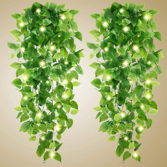 Artificial Hanging Plants - 2pcs Fake Ivy Vine Leaves Kitchen Plants for Wall House Room Garden Wedding Garland Indoor Outdoor Decoration (No Baskets)