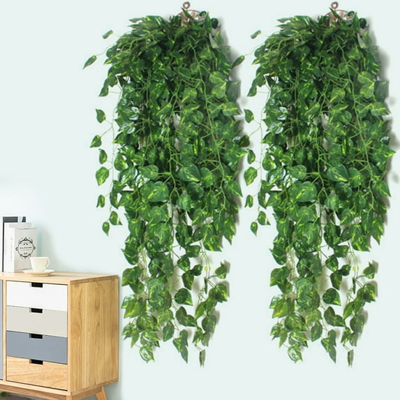 Artificial Hanging Plants - 2pcs Fake Plants Fake Ivy Vine Fake Ivy Leaves Kitchen Plants for Wall House Room Garden Wedding Garland Indoor Outdoor Decoration (No Baskets)