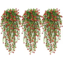Artificial Hanging 3-Pack, Eucalyptus Vine Greenery with Flowers for Indoor Outdoor Decor, UV Resistant Hanging for Wall, Garden, Balcony, Wedding & Home Party Decoration