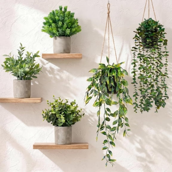 Artificial Hanging Plants 5 Pack Small Fake Potted Ivy for Indoor or Outdoor Dcor, Wall Shelf Home Office Room Decoration, Realistic Faux with Planters