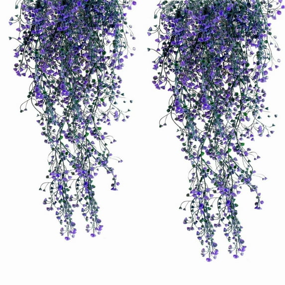 Artificial Hanging Plants 6-In Fake Hanging Plant Faux Ivy Vine Leaves Uv Resistant Plastic Wall Greenery Plants for Indoor Outdoor Home Garden Wedding Jungle Party Patio Office Shelf Decor Purple