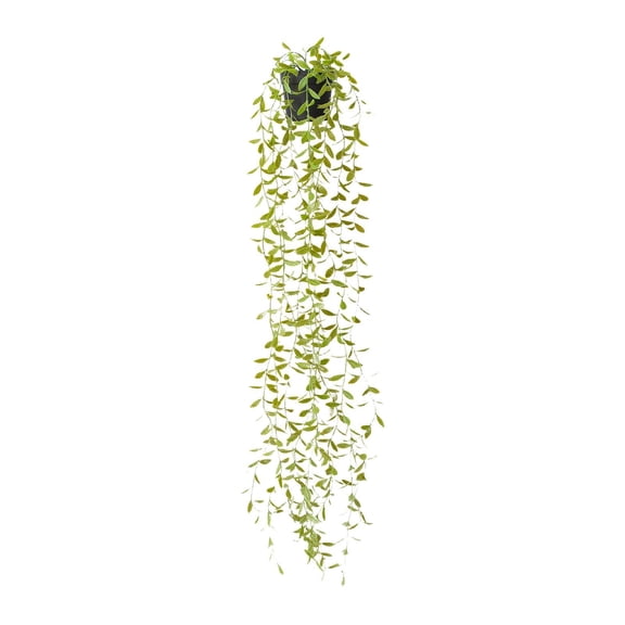Artificial Hanging Plants with Black Pots, Lifelike Greenery Vines 20-31 Inch Long, Potted Fern & String of Pearls Decor for Indoor Outdoor Home Shelf Office, 1* Potted Weeping Bonsai
