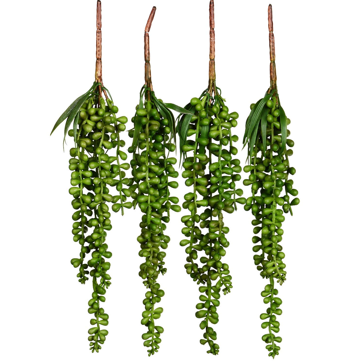 Roxxy Green Decor Artificial String of Pearls Plant - 3 Pack Faux Fake Hanging Succulent Pearl Plants for Home, Kitchen, Office, Wedding, Garden or