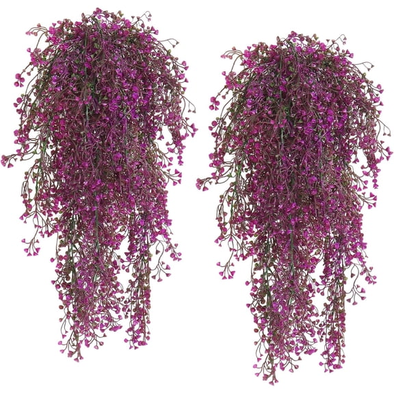 Artificial Hanging Plants Fake Vines Boston Fern Greenery Wall for Home Room Garden Wedding Outside Decoration (Fuchsia 4P)