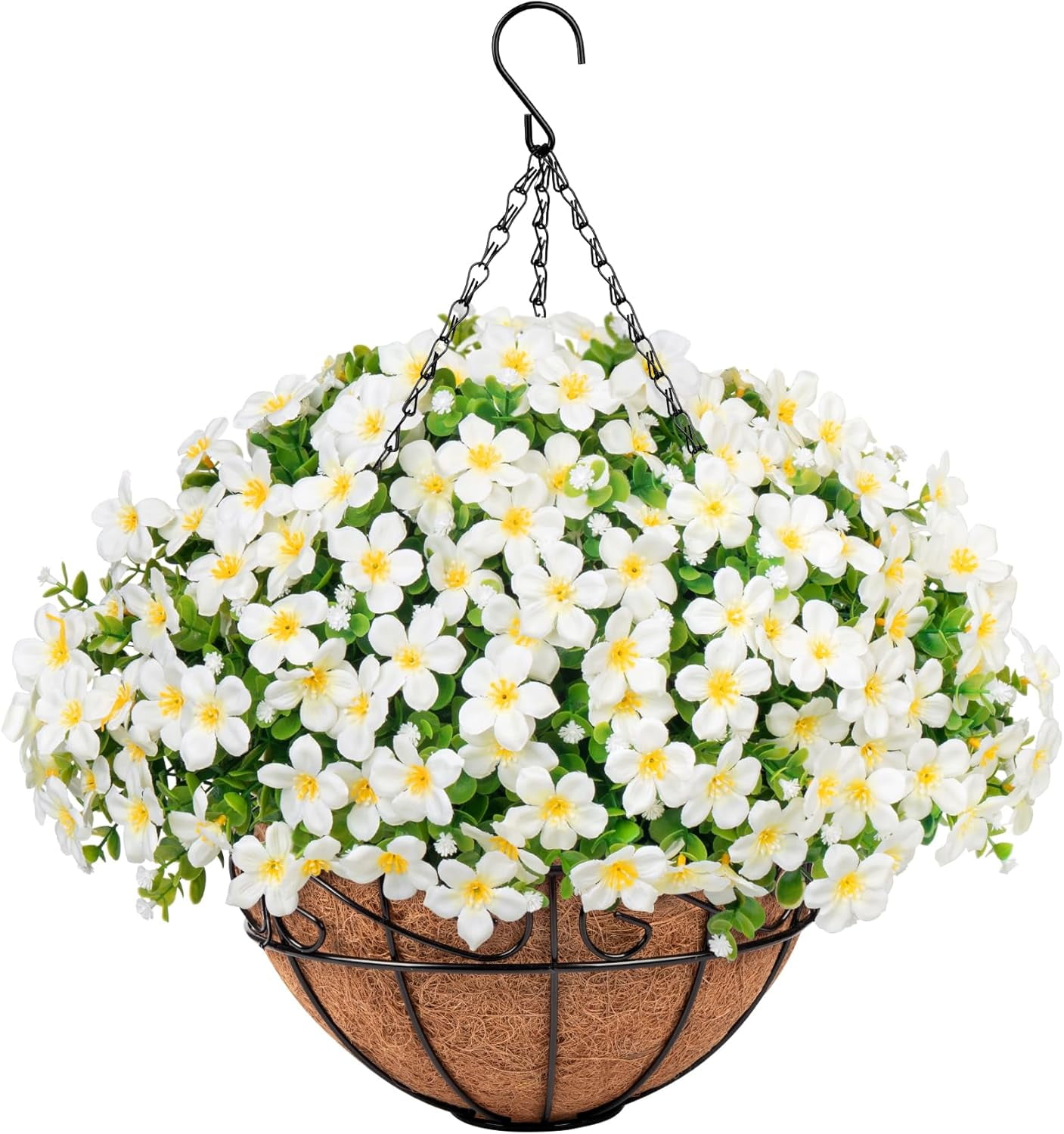 Artificial Hanging Plants Flowers with Basket for Spring Summer Outdoor ...