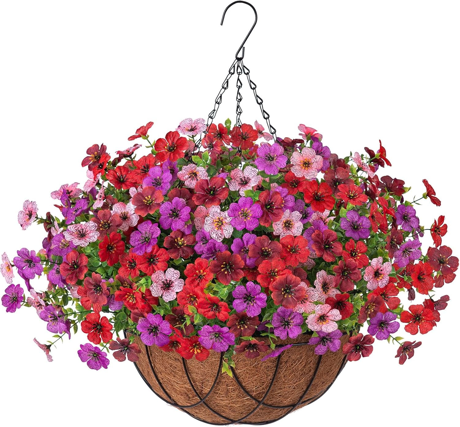 Artificial Hanging Plants Flowers with Basket for Spring Summer Outdoor ...