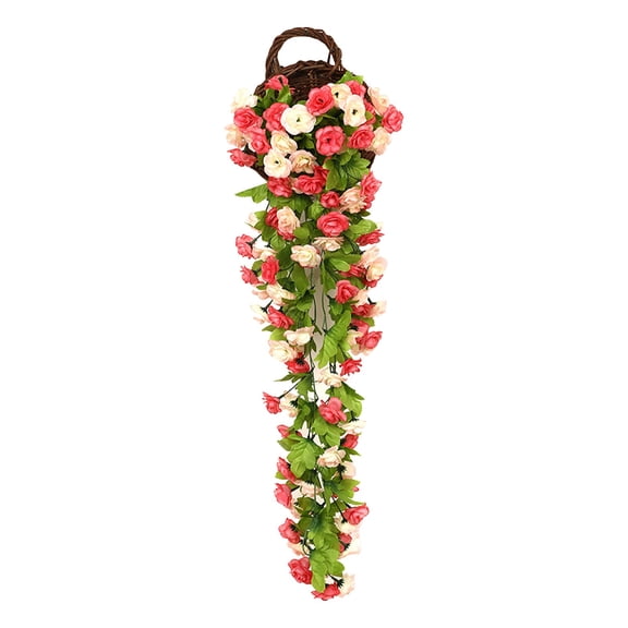 Artificial Hanging Plants Flowers Rose Vine, UV Resistant Fake Plastic Faux Flower Fabric Vine for Indoor Outdoor Garden Porch Eave Wedding Wall Décor