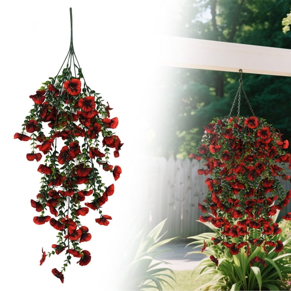 Artificial Hanging Plants, Hanging Flowers for Decoration, Farmhouse Eucalyptus Pansy Artificial Vines Colorful Petunia Hanging Flowers for Indoor/Outdoor, Wedding Backdrop Decor 1Pcs